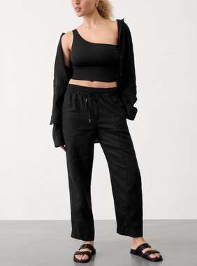 NWT Athleta Retreat Linen Ankle Pants Black Minimalist Plus 3X Relaxed New